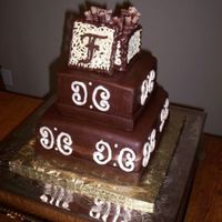 Chocolate Monogram 10" and 7" covered in chocolate MMF, and chocolate box with monogram.