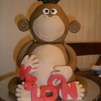Monkey.jpg My nephew's 1st birthday cake! The head is the ball pan with the halves separated by a 6" round. The body is carved our of...