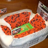 Browns Stadium Reese's pieces cut in half make the people and the jumbotron isn't edible. I just printed in on cardstock cause I ran out of time...