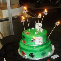 Poker Cake For 40Th Birthday Cake sizes were 8" & 10", the playing cards, poker chips and dice were plastic. The customer provided the candles for the top...