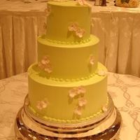 Lime Green And Hydrangeas IMBC covered cakes with gumpaste hydrangeas.