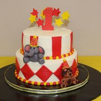 First Birthday Circus/carnival Theme buttercream with fondant accents and fondant animals