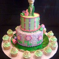 Tinkerbell Cake Tinkerbell cake. Combined several cakes I saw online here. BC with fondant accents. Tinkerbell topper is ceramic.