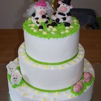 Barnyard Wedding I done this dummie cake for our county fair. The dummie cake has white b/c icing with the green and yellow ribbon. The barnyard animals and...