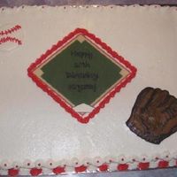 Softball Birthday Sorry for poor picture. Two 9" X 13" cakes put side by side. One cake was white and the other chocolate fudge. Buttercream...