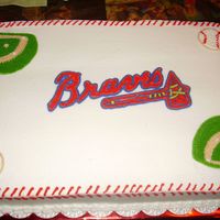 Braves Cake This was for a co-workers son's little league team, it was for their team party.White cake with buttercream frosting.
