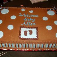 Stripped Cake Chocolate buttercream frosting with mmf circles. The invitations for the shower had browns and blues on them, so I made some different...