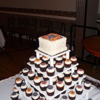 1St Cupcake Tower WASC and Dark Chocolate cupcakes, BC frosting and fondant gerber daisies. My brother made the stand for me!