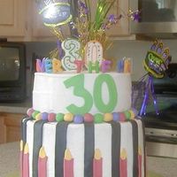 30Th Birthday for my brothers 30th. bottom layer choc. top layer white almond cake with bc frosting and mmf accents.