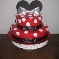 Minnie #1 Italian meringue, floral satin lace for the bows and around it, black cardboard ears