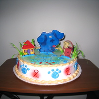 Blues Clues Cardboard characters, I glue them on lolipop stick, straws, and icecream sticks. grass is floral ribbons.