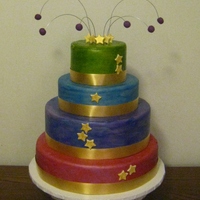Hollywood Style balls are fondant, as well the stars. Floral Ribbon around the cake.
