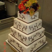 Square Wedding Cake With Chocolate Brown Scroll Work 