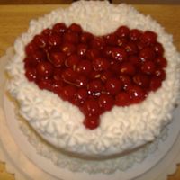Valentine's Day Party At Church Cherry Chip cake, with Cherry Pie filling in a heart shape, with Rosettes