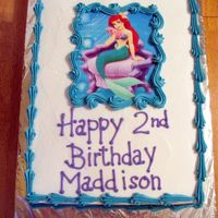 Little Memaid 1 layer cake iced in BC with edible image.