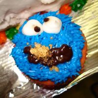 Cookie Monster Cupcake BC. with cookie crumbs.