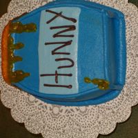 Pooh Hunny Pot Smash cake "Hunny Pot" to go with Winnie the Pooh cake. Frosted in buttercream with MMF light blue stripe and piping gel honey.