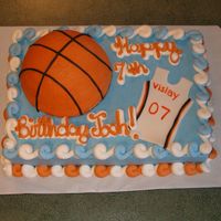 Basketball And Jersey This is a 9x13 with half the sports ball for the basketball done in buttercream and a MMF jersey. I smothed the basketball with a paper...