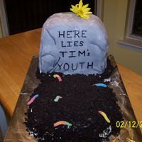 Death Of Youth Made this for a 40th birthday of a friend at work. Inspired by several on CC. Tombstone and grave are both cake. Tombstone is covered in...