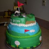 Retirement Cake- Golf Course Got my inspiration from several cakes on here as well as magazine (for top layer) All layers were different cake/filling/icing, covered in...