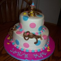 Monkey Polka Dots This cake was for a little girls 2nd B/dayThe top cake is strawberry, the bottom is chocolate swirl,iced in butter cream icing. The Monkeys...