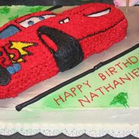 Car Cake Car on top was made w/ the Cars Pixar movie mold and it's sitting on a sheet cake