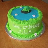 Turtle Turtle & flowers are fondant, icing is BC. 8" round cake.