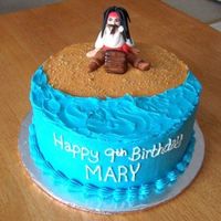 Jack Sparrow 8" round with BC icing, a few crushed graham cracker crumbs on the "sand". Jack is made from fondant. Based on RICKASH'...