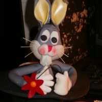 Bunny a topper of a bunny jumping out of the magicians hat ( which is on the cake)