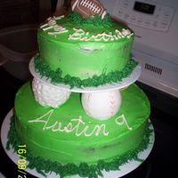 Austin's Birthday I got this cake from the new Wilton Yearbook. I ended up doing 2 golf balls instead of a soccer ball, honestly I can't draw so I used...