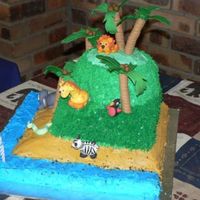 2Nd Birthday Cake View from the left, jungle animal island.
