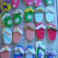Flipflop Cookies 5 Cream cheese sugar cookies with marshmallow fondant; decorated with royal icing, dragees, sprinkles and jimmies.