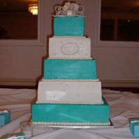 Tiffany Blue Wedding Cake 5-Tier cake I had to deliver to flood raveged Cedar Rapids, Iowa. I had no electricity, so I baked it at my sister's house!