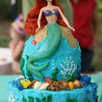 Under The Sea Ariel from the Little Mermaid. Cake in buttercream with Fondant accents (Flounder/tail) and chocolate shells. Her tail has luster dust....