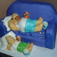 Homer And Bart Eating On The Couch A surprise birthday cake for my sons 10th birthday party. Took me most of the day to finish.... chocolate chip cake (scratch recipe) and...