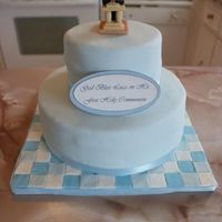 Confirmation Cake All covered in Fondant, Figurine bought...First time making a mosaic in fondant!