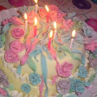 A Girl Birthday Cake it is fondant and the flowers on ther is fondant i