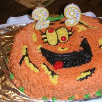 Halloween Birthdaycake This is a Halloween Birthday Cake, the cake is Pumpkin Apple Spice, Cream Chesse Icing. I used the Wilton Pumpkin Pan. So FUN!