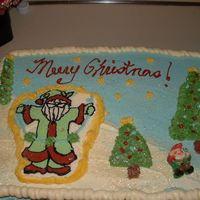 Christmas Cake Cake is Choc with Choc Moose filling and BC icing, Santa is a BCT.
