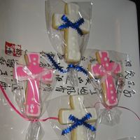 Cross Cookies These were made for my son's 1st grade class. NFSC covered w/ fondant and RI outline. Inspired by cookies on FlourPot's website...