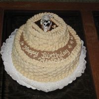 Heathers Birthday Cake A Birthday cake for a girl on my bowling team...dog modeled by hand from 50/50 fondant and gumpaste...Cake is chocolate...Icing is peanut...