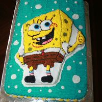 Spongebob Cake Sheet cake with Spongebob cake pan mold on top. Iced with buttercream icing.