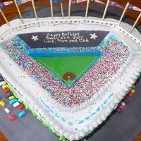 Inside Yankee Stadium Here is the inside shot of this cake. I made the crowd with Wilton Non Pariel Sprinkles over blue frosting (because the seats in Yankee...