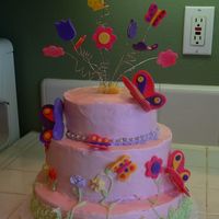 Butterfly Birthday Cake. This is my first attempt at construction of a multi-tier cake complete with dowels! It was easier than I thought.
