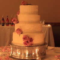 My First Wedding Cake!!! This 4 tier round Wedding Cake was a gift for a friend on a budget. The tiers are decorated in an alternating dot and a combed finishes...