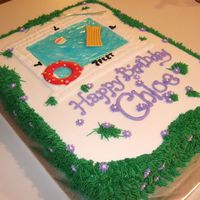 Swimming Pool Cake Swimming pool cake for 7th birthday pool party. The little girl asked for a pool cake and her favorite color is purple. Its all bc except...