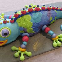 Chameleon This was for my daughter's 6th birthday. Chococlate cake covered with fondant - my version of Collette Peter's 'Mr Sticky...