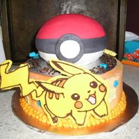 Pokemon Ball And Pikachu the ball is covered in silk ice fondant and the pikachu is made from chocolate.