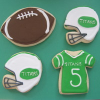 Quarterback Cookies sugar cookies frosted with royal icing, made for my nephew