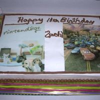 Decisions, Decisions On The Bd Cake. For my DGS who could not decide between his two favorites, so grandma had to give him both! Chocolate fudge cake, BCI with edible images of...